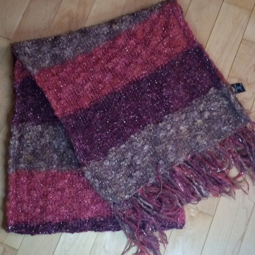 H&M oversized colorblock scarf with silver thread and tassels